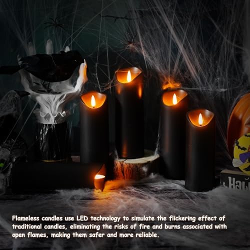 Nimiko Flameless Candles with Remote, Battery Operated Flickering Flameless Candles, LED Candles with Timer 2/4/6/8H, with Realistic LED Candles Set of 12 (D2.2 x H 5" 6" 7") (Black)