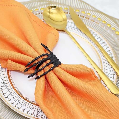 Halloween Napkin Rings Set of 6, Black Skeleton Hand Napkin Rings for Table Decoration, Halloween Party Dinner Table Decor