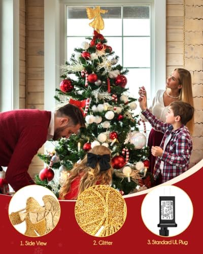 Christmas Angel Tree Topper with Built-in Led Snowflake Projector Lights