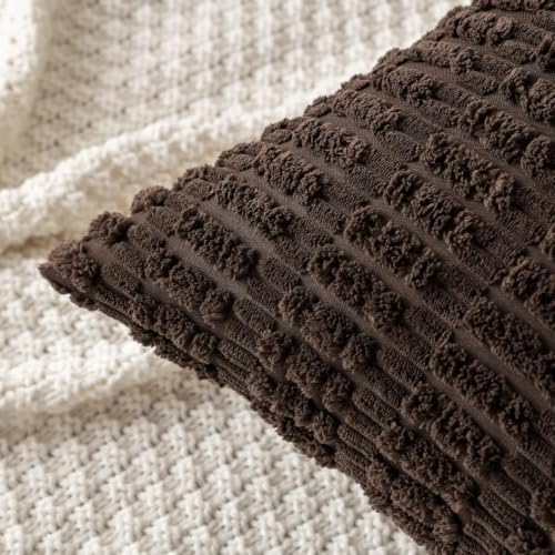 MIULEE Corduroy Decorative Throw Pillow Covers 20x20 Dark Brown Pack of 2