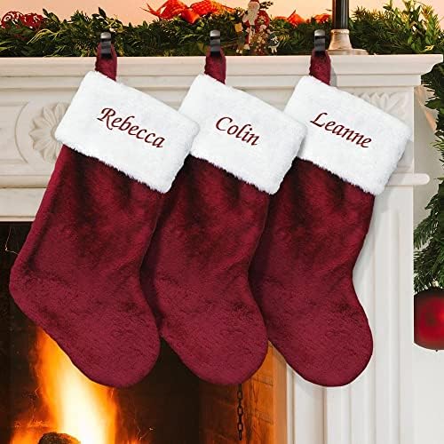 GiftsForYouNow Embroidered Burgundy Plush Personalized Christmas Stocking, Customized Stocking with Name, Stocking for The Mantle