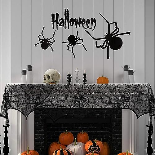 Hooqict Halloween Decoration Halloween Black Lace Spiderweb Fireplace Mantle Scarf Cover for Halloween Party Supplies 18 x 96 Inch