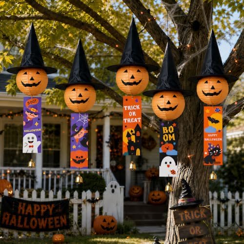 5 Pcs Halloween Paper Lantern – Spooky Hanging Pumpkin Lantern Set