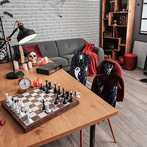 Whaline 4Pcs Halloween Chair Covers Black White Spider Web Ghost Skull Pattern Dining Chair Slipcovers Stretch Elastic Seat Covers for Halloween Party Home Kitchen Hotel Restaurant Ceremony Decor