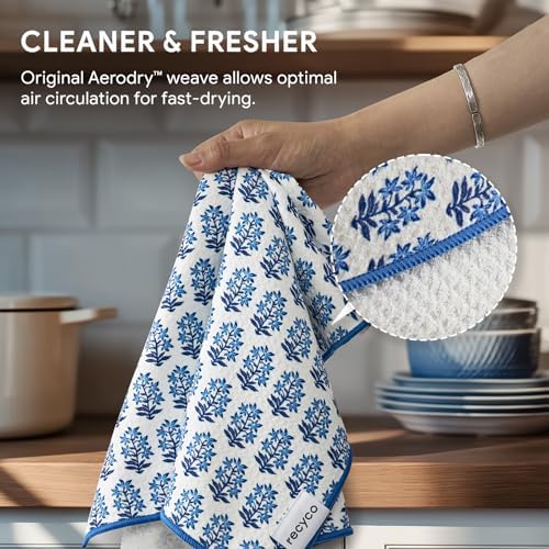 RECYCO Waffle Kitchen Towel Set of 2 - Quick Dry Microfiber Sustainable Dish Towels - Ultra Absorbent Reusable Cleaning Tea Towels - Lightweight Hand Towels,16”x 28”, Porcelain Blue
