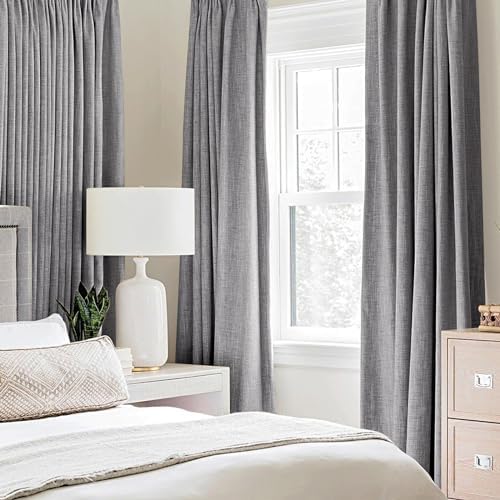 MIULEE 100% Blackout Linen Curtains for Bedroom 52x84 Inches Grey