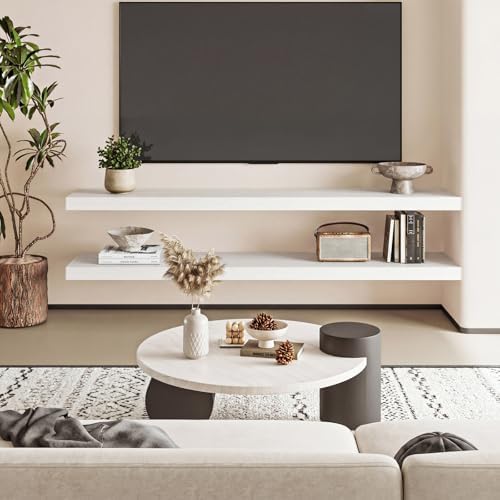 Fixwal Floating Wall Shelves for Decor (White, Set of 2, 47.2Inch)