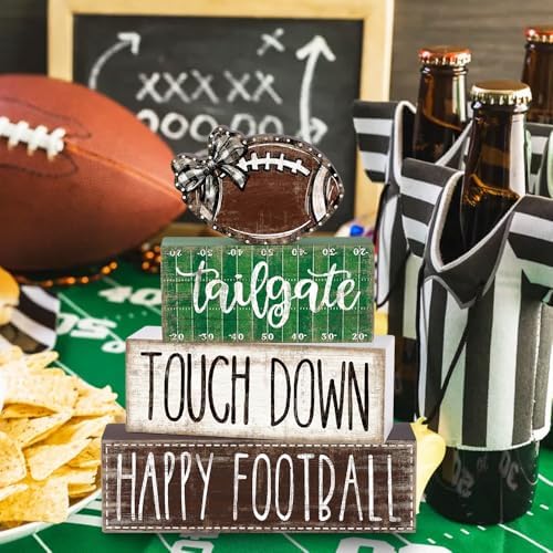 4Pcs Football Table Decoration Happy Football Wooden Block Sign