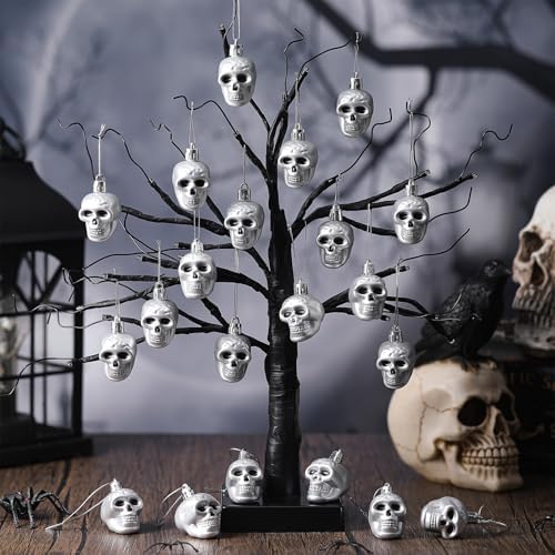 Chunful 24 Pcs Halloween Skull Hanging Ornaments, 1.57in Plastic Tree Decor