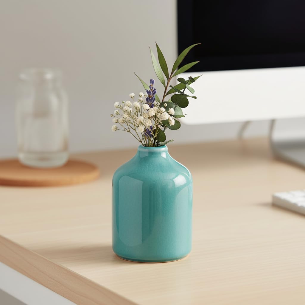 Small Blue Ceramic Vase / Teal Blue / 4 Inch
