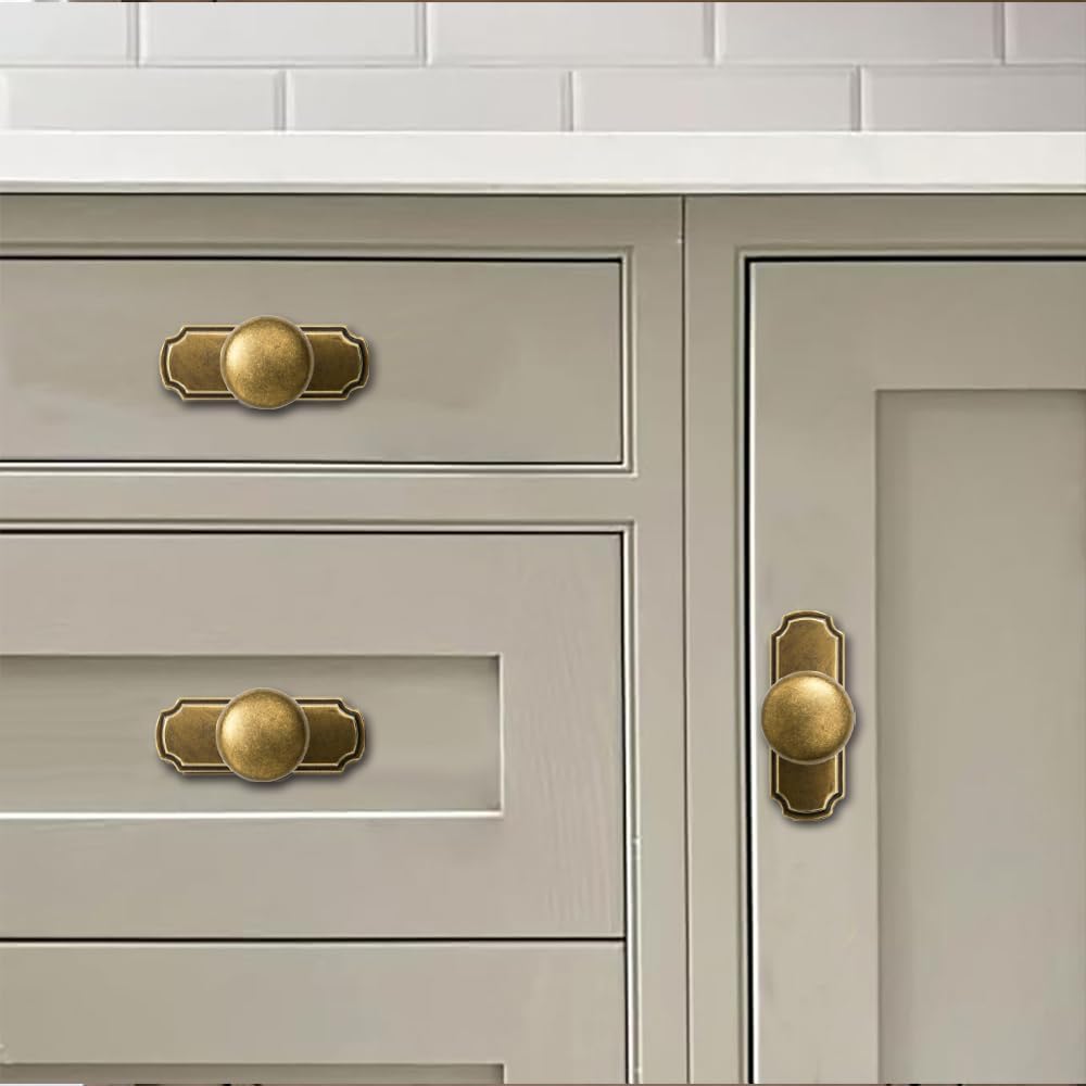 5 Pack 1-1/4 inch Backplate for Cabinet Knobs Antique Brass Drawer Knobs Cabinet Hardware Vintage Aged Brass Knobs with