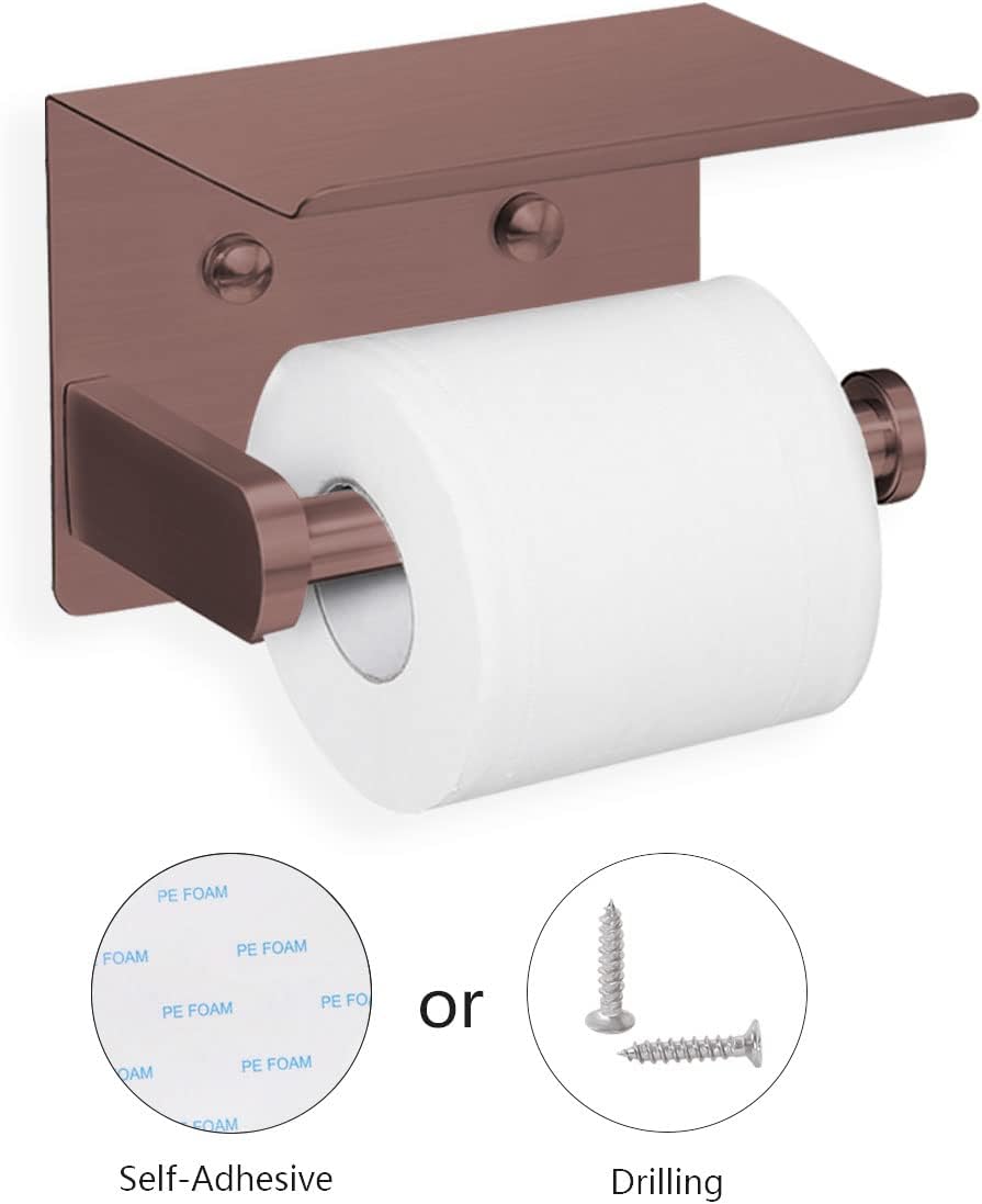 VAEHOLD Self Adhesive Toilet Paper Holder with Phone Shelf Stainless Steel Wall Mounted Toilet Paper Roll Holder