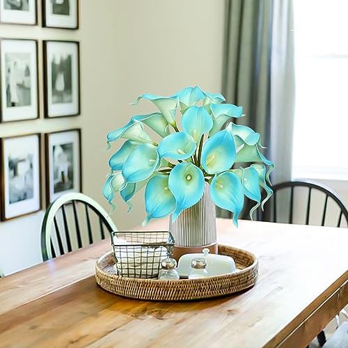 Letjolt Artificial Calla Lily Peacock Blue Flowers 20 Pieces