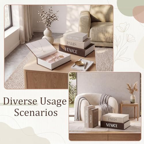 Sabary Set of 4 Books Decorative Boxes Faux Books Stacked for Coffee Tables Modern Home Bookshelves DIY Crafts Decoration(Retro,Modern Metropolis)