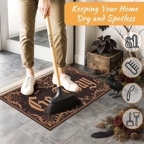 Halloween Door Mat with Go Away Design for Porch Outdoor Gothic Bat Mat