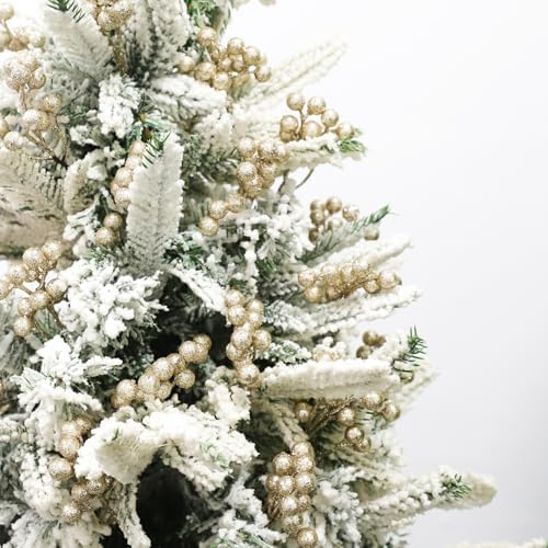 Fangoo 20 Pack 7 Inch Artificial Champagne Gold Berry Stems Christmas Champagne Gold Berries Picks Holly Berry Branches for Christmas Tree Ornaments DIY Crafts Wedding Holiday Season Winter Home Decor