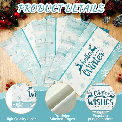 Hushee 6 Pcs Christmas Placemats Elk Winter Washable 12x18 Inch