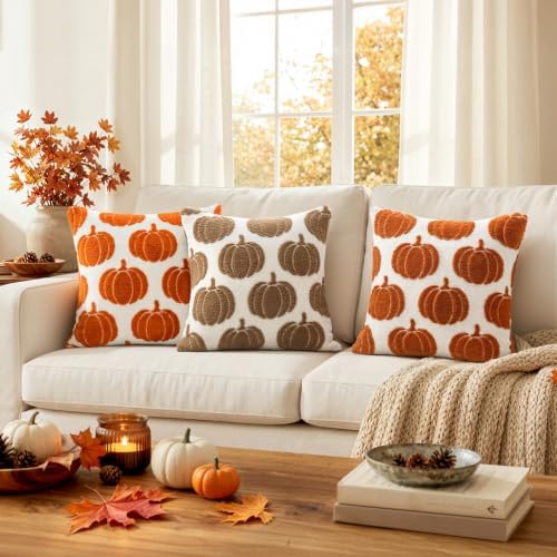 Fall Pumpkin Pillow Covers Fall Decor 18x18 Set of 2 Light Brown