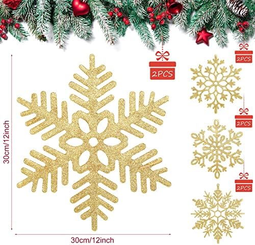 Sumind 8 Pcs 8 Pcs Large Snowflakes Hanging Decorations 12”, Gold
