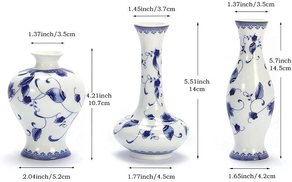 Chinese Ceramic Vase Set / Light Blue / Set of 3