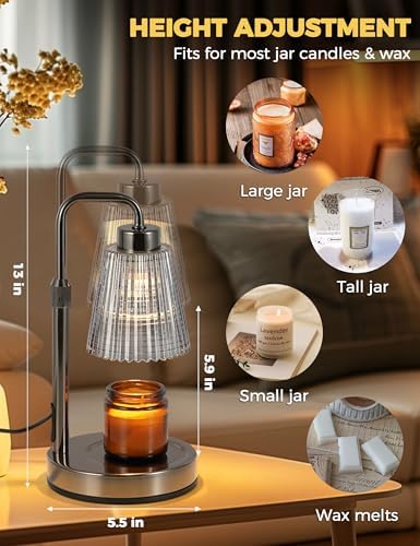 Silver Gray Candle Warmer Lamp with 24h Cycle Timer, Dimmable Wax Warmer