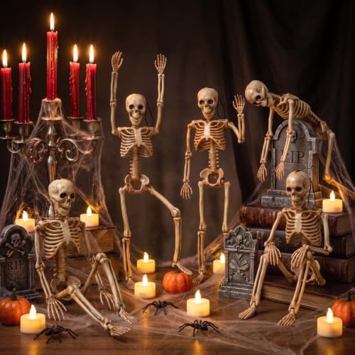 5 Pack 16 Inch Halloween Skeleton Decoration Spooky Prop for Indoor Outdoor