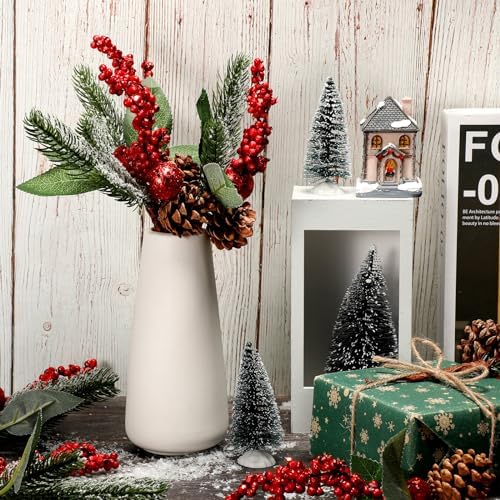 Boao 12 Pcs Christmas Berry Pine Picks, 11 Inch, Glitter Sequins Style