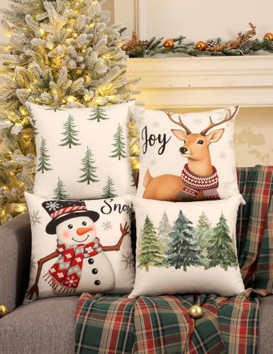 TOYPOPOR Christmas Pillow Covers 16x16 4Pcs Double‑Sided Winter Home Decor