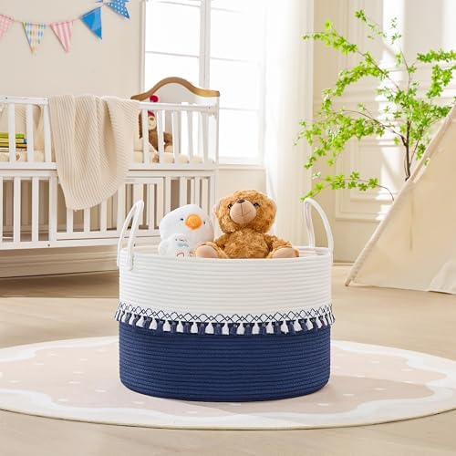 KAKAMAY Large Blanket Basket with Handles, Storage Basket for Living Room