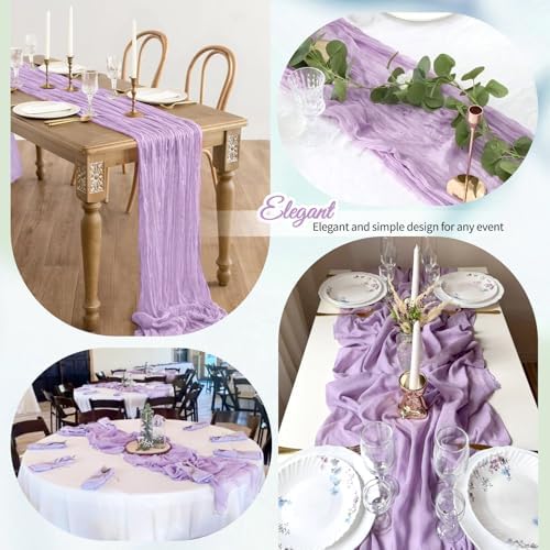 12 Pack Lavender Cheesecloth Table Runner 10Ft, Lilac Purple Table Runners 21.5 x 120 inch,Semi Sheer Cheese Cloth Fabric Runner Bulk for Wedding,Party,Baby Shower,Bridal Shower