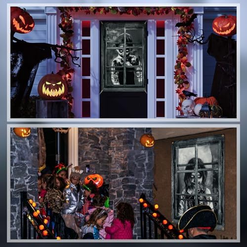Newwiee 2 Pcs Scary Halloween Curtain Window Silhouette Cover Gothic Horror