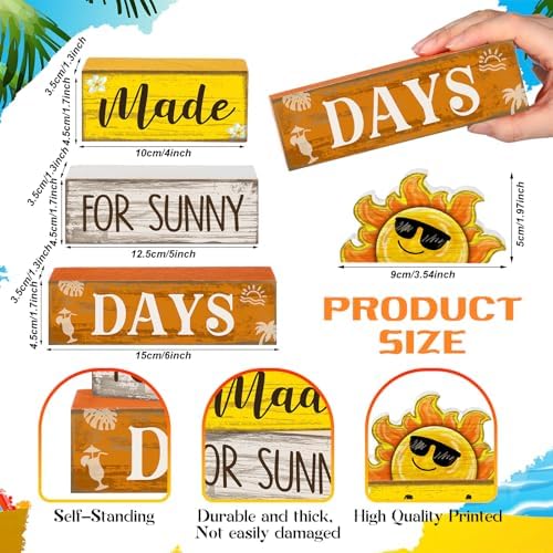 Lineshading 4 Pcs Summer Table Decor Farmhouse Wooden Sun Beach Block Signs