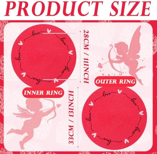 Tioncy Plastic Valentine Heart Placemats Set of 6 Round Red Love Place Mats 13.4 Inch Valentine's Day Washable Table Mats Kitchen Dinner Waterproof Placemat for Holiday Dining Table Wedding Decoration