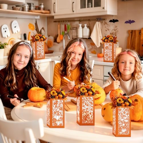 Urlax 4PCS Fall Decorations for Home Thanksgiving Table Centerpiece Box for Floral Arrangements Autumn Harvest Table Decor with Maple Leaves Pumpkin Squirrel Truck Design