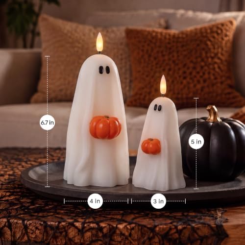 Halloween Decorations, Fall Decor, Flameless Ghost Candles holding Pumpkin
