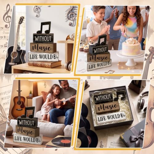 Moucuny 4 Pcs Music Notes Decor Wooden Block Signs Musicical Party Decor