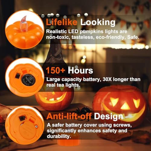 CESOF 24 Pack Pumpkin Tea Lights Fall Decorations Indoor, LED Pumpkin Light