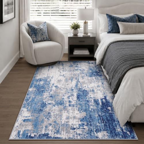 RELEANY Washable 4'x6' Abstract Area Rug for Living Room Blue Gray