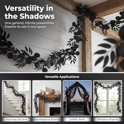 GREENTIME 2Pcs 6.5Ft Black Artificial Eucalyptus Garland with Willow Leaves