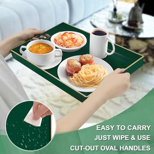 MAONAME Dark Green Decorative Tray for Ottoman, Serving Tray with Handles