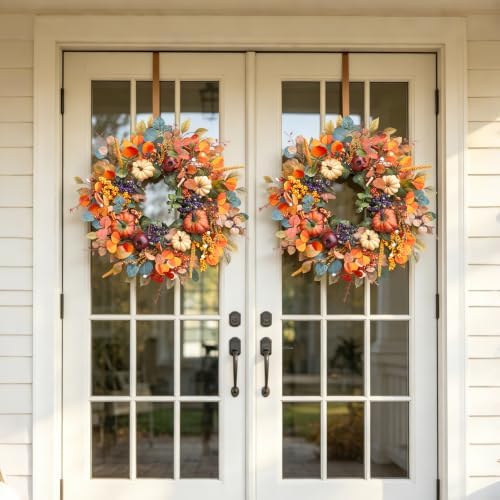Fall Wreaths for Front Door 24 Inch Autumn Rustic Farmhouse Harvest Wreath
