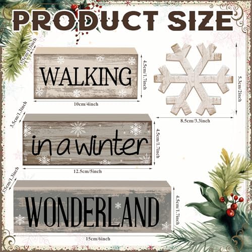Moucuny 4 Pcs Snowflake Decorations Wooden Block Signs Winter Farmhouse