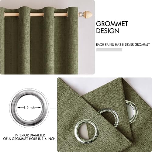 MIULEE 100% Blackout Linen Curtains for Bedroom 52x84 Light Olive Green
