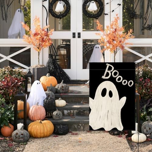 AVOIN colorlife Ghost Boo Halloween Garden Flag 12x18 Inch for Outside