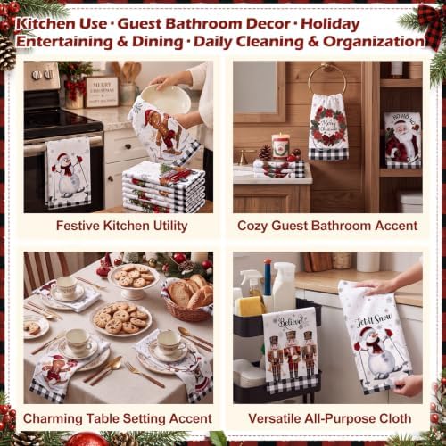 VitalCozy 12 Pcs Christmas Kitchen Towels, 14.2 x 21.3 in Dishcloth Decor
