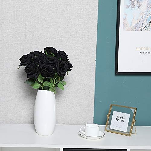 10pcs Black Roses Artificial Flowers, Realistic Faux Rose with Long Stem