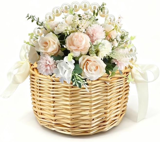 Wicker Rattan Flower Girl Basket / Natural One Piece