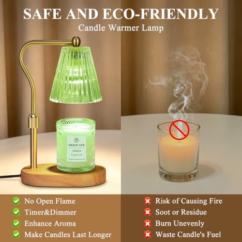 Green Candle Warmer Lamp with Timer Dimmer Adjustable Height,Birthday Gifts for WomenElectric Wax Warmer Vintage Home