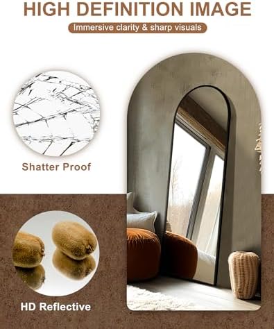 Delma Arched Full Length Mirror with Stand, 69x24 Black Floor Mirror