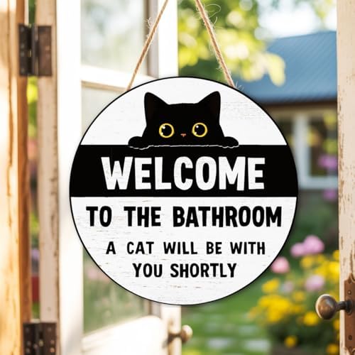Cat Lovers Gifts Bathroom Wood Hanger, A Cat Will Be with You Sign for Bathroom Toilet Decor